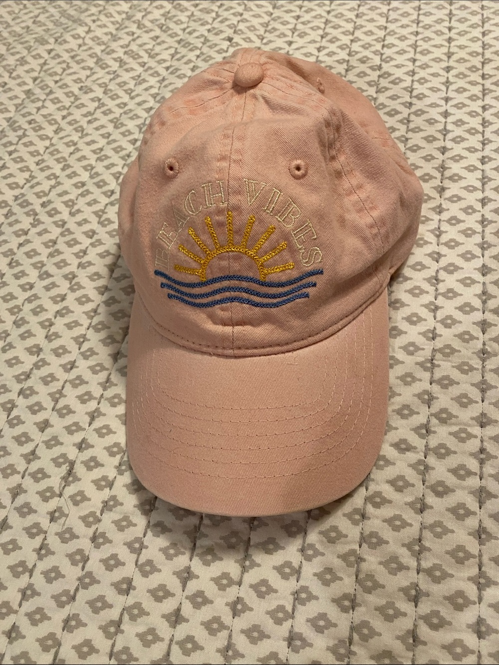 Beach Vibes Embroidered Pink Baseball Cap